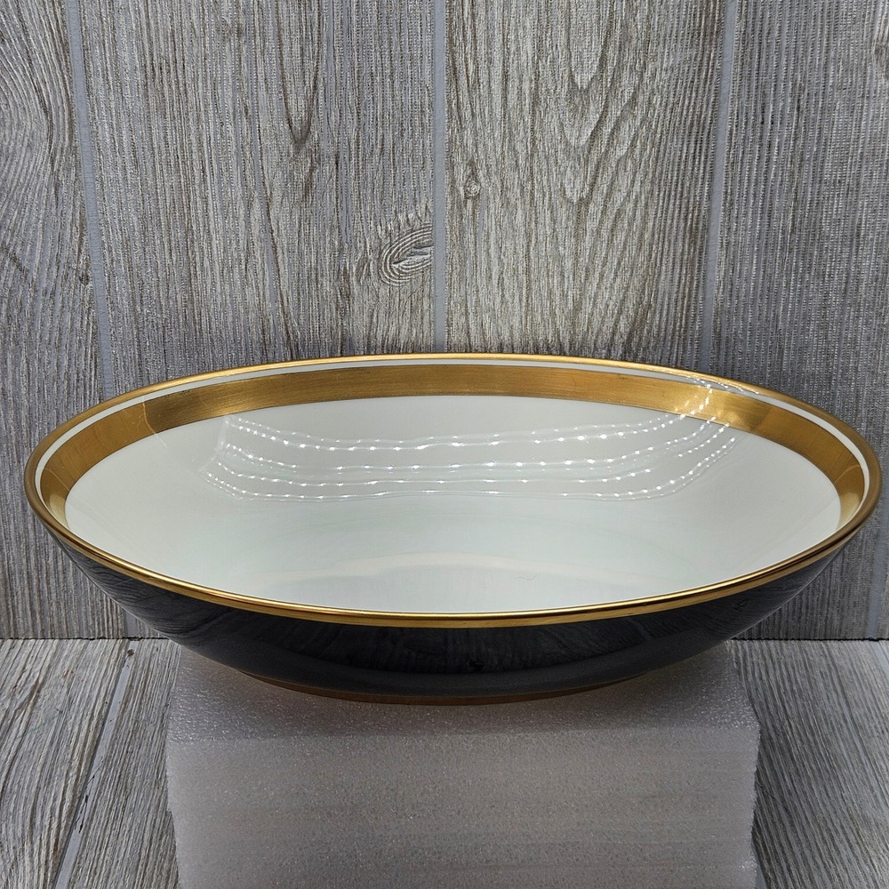 Fitz and‎ Floyd Renaissance Black and Gold Oval Vegetable Serving Bowl Vintage